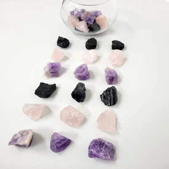 Amethyst, Tourmaline, Rose Quartz - Healing Crystals Trio Set {3}