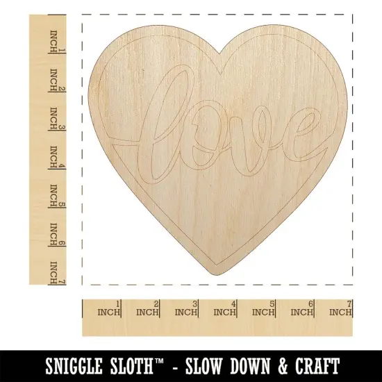 Love Script in Heart Unfinished Wood Shape Piece Cutout for DIY Craft Projects {1}