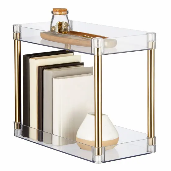 mDesign Slim 2-Tier Household Stackable Storage Shelf Organizer {1}