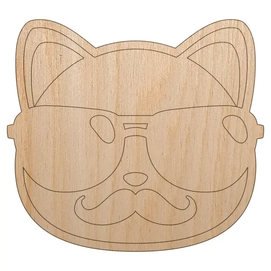 Cool Cat with Sunglasses and Mustache Unfinished Wood Shape Piece Cutout for DIY Craft Projects {7}