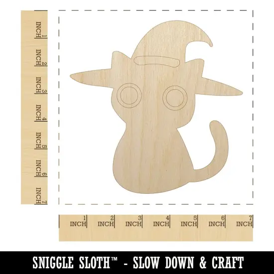 Black Cat with Witch Hat Halloween Unfinished Wood Shape Piece Cutout for DIY Craft Projects {1}