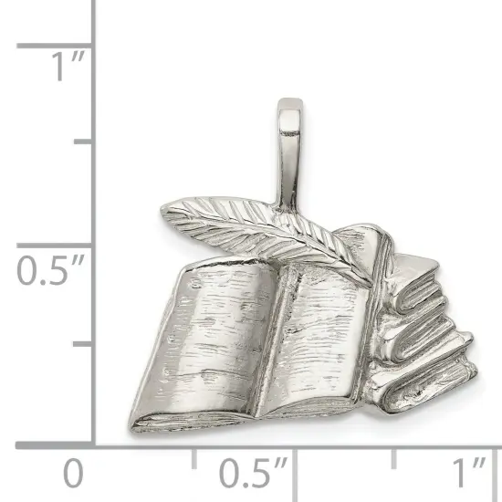 Sterling Silver Books with Quill Charm Pendant Jewelry 22mm x 22mm {4}