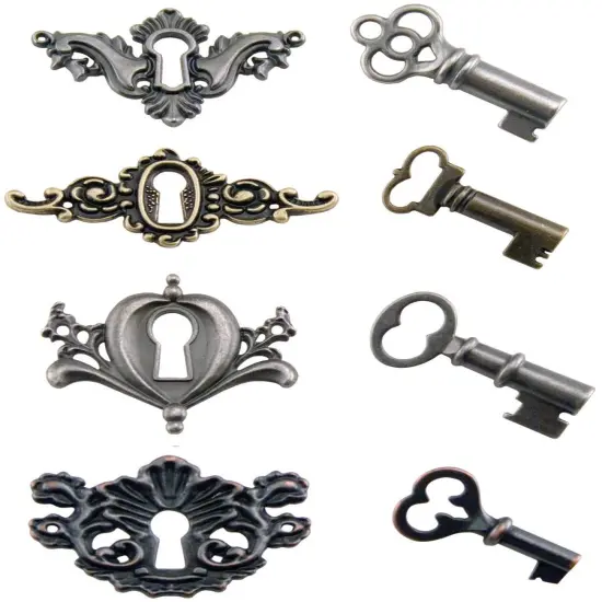Idea-Ology Metal Locket Keys & Keyholes 8/Pkg-Antique Nickel, Brass & Copper {2}