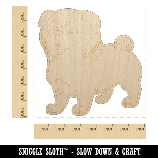 Pug Standing with Tongue Out Dog Unfinished Wood Shape Piece Cutout for DIY Craft Projects {1}