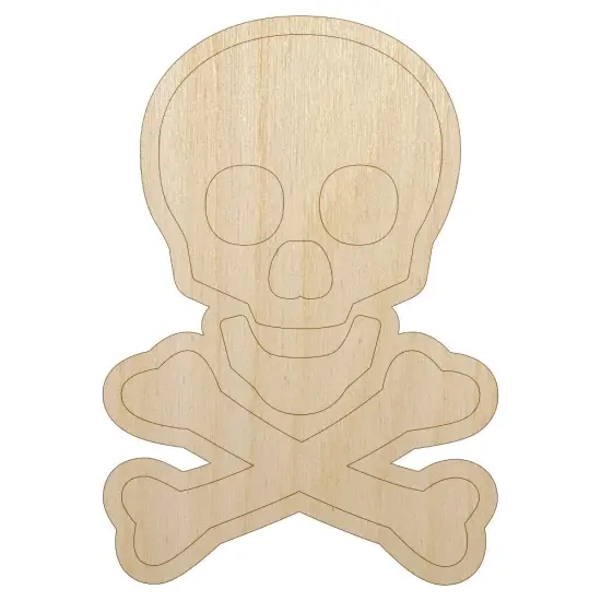 Skull and Crossbones Outline Unfinished Wood Shape Piece Cutout for DIY Craft Projects {1}