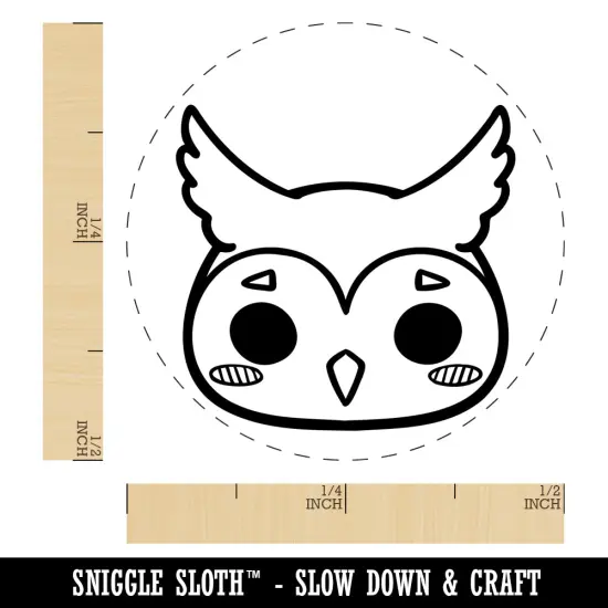 Charming Kawaii Chibi Owl Face Blushing Cheeks Great Horned Self-Inking Rubber Stamp for Stamping Crafting Planners Pink {1}