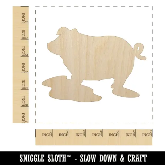 Pig in Mud Solid Unfinished Wood Shape Piece Cutout for DIY Craft Projects {1}