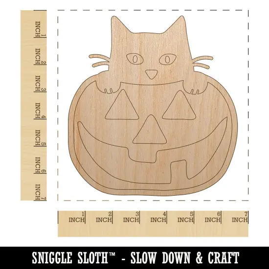 Cat in Pumpkin Halloween Unfinished Wood Shape Piece Cutout for DIY Craft Projects {1}