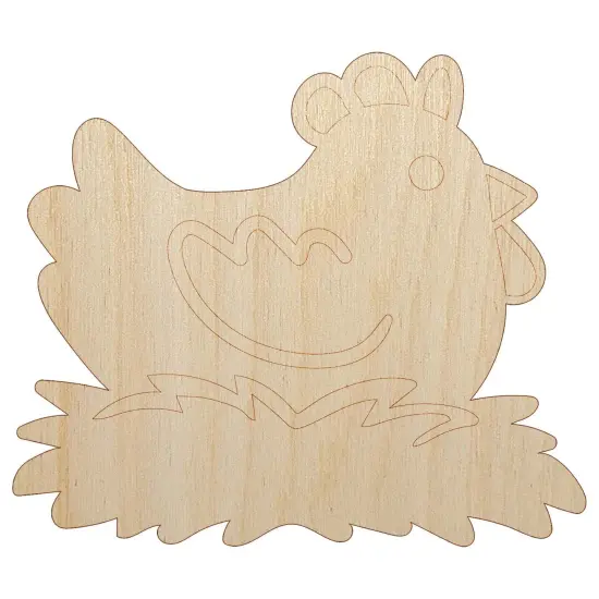 Cartoon Chicken Hen Sitting on Nest Unfinished Wood Shape Piece Cutout for DIY Craft Projects {7}