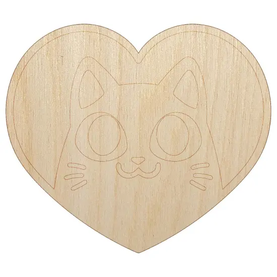 Cat Inside of Heart Love Unfinished Wood Shape Piece Cutout for DIY Craft Projects {7}