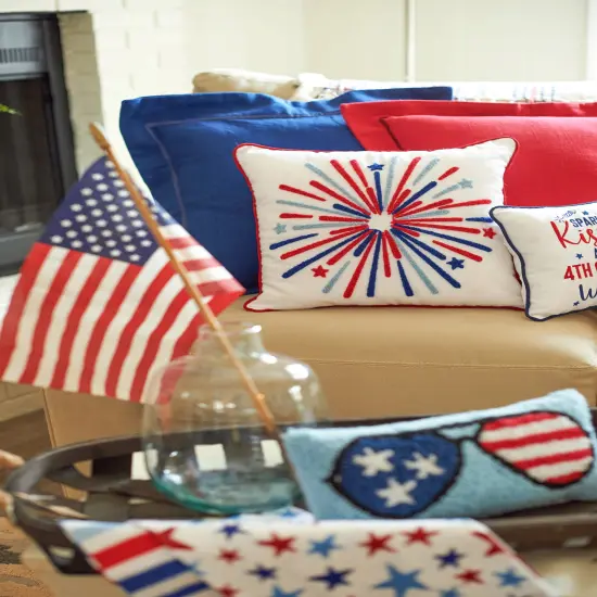Patriotic Red White & Blue Tufted Fireworks Accent Throw Pillow, 16" x 16" {4}