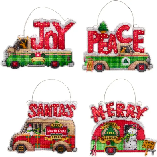 Dimensions Plastic Canvas Ornament Kit 5"X4" Set Of 4-Holiday Trucks {2}