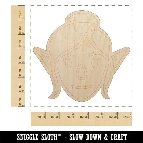 Elf Female Character Face Unfinished Wood Shape Piece Cutout for DIY Craft Projects {1}