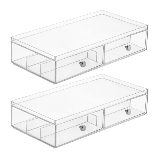 mDesign Plastic Glasses Storage Organizer Box with 2 Drawers, 2 Pack {4}