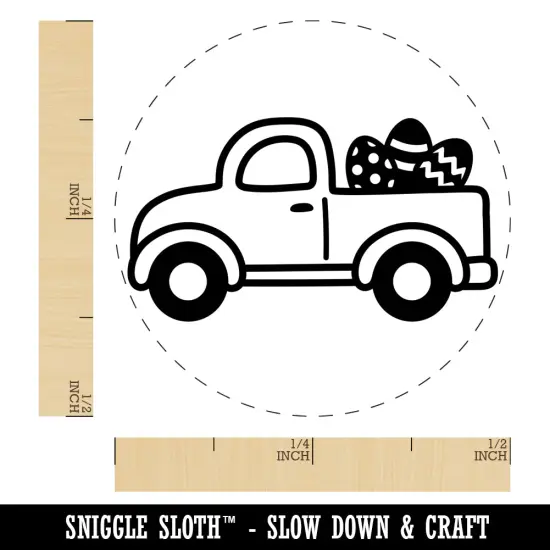 Cute Truck with Easter Eggs Self-Inking Rubber Stamp for Stamping Crafting Planners Green {1}