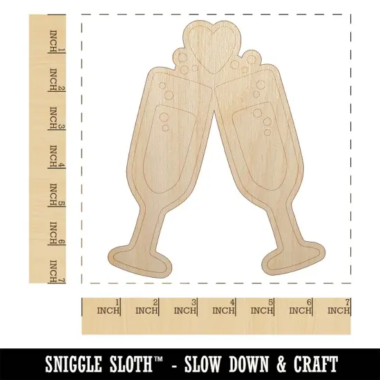 Cheers Toast Champagne Heart Love Wedding Anniversary Unfinished Wood Shape Piece Cutout for DIY Craft Projects {1}