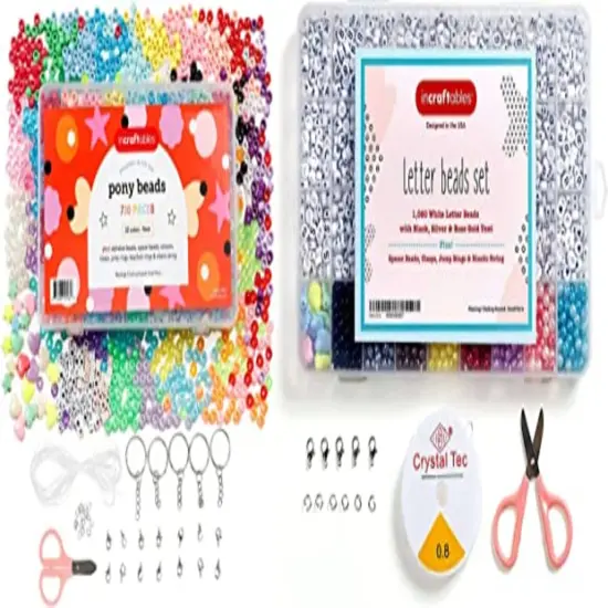 Incraftables Pony Beads for Bracelets Making 9mm & 3 Colors Letter Beads for Jewelry Making (7mm, 1080pcs) for DIY Friendship Bracelets & Crafts, Jewelry & Hair Craft {1}