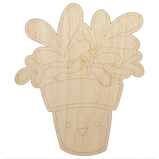 Happy Potted Plant Unfinished Wood Shape Piece Cutout for DIY Craft Projects {2}