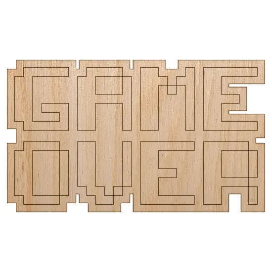 Pixel Video Game Over Text Unfinished Wood Shape Piece Cutout for DIY Craft Projects {2}
