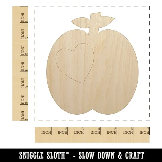Apple with Heart Unfinished Wood Shape Piece Cutout for DIY Craft Projects {1}