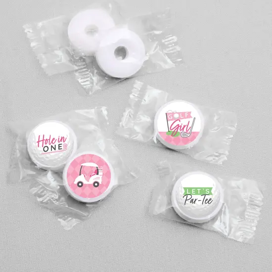 Big Dot of Happiness Golf Girl - Pink Birthday Party or Baby Shower Round Candy Sticker Favors - Labels Fits Chocolate Candy (1 sheet of 108) {4}
