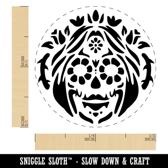 Dia De Los Muertos Woman Mexican Sugar Skull with Flowers Self-Inking Rubber Stamp Ink Stamper for Stamping Crafting Planners Fuchsia {1}