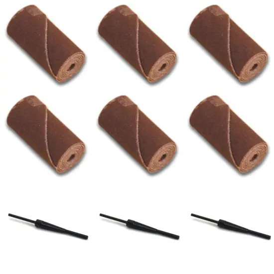 6 Jeweler Polishing Cartridge Rolls Medium Grit 1 1/2"x1/2" & 3 Threaded Mandrel {1}