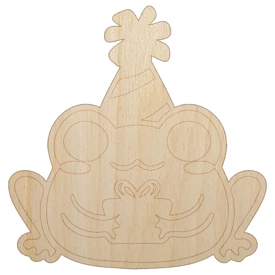 Delightful Kawaii Chibi Birthday Frog Toad Holding Gift Unfinished Wood Shape Piece Cutout for DIY Craft Projects {7}