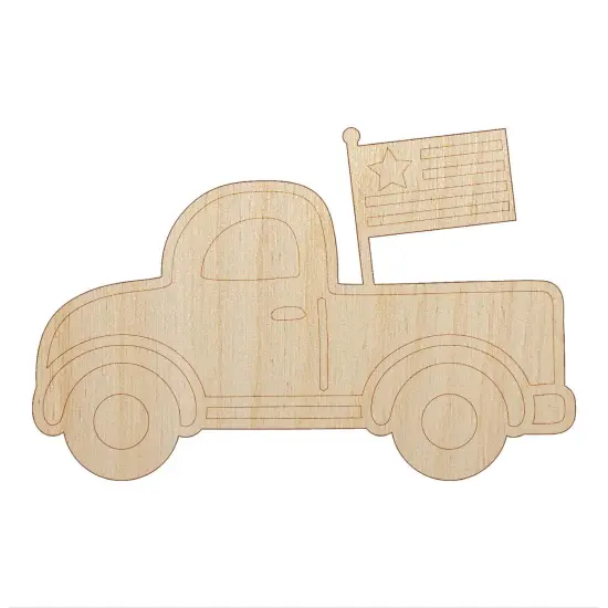 Cute Truck with Flag Unfinished Wood Shape Piece Cutout for DIY Craft Projects {2}