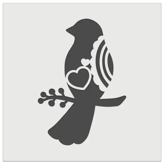 Bird Sitting on a Branch Heart and Scallop Details Wall Cookie DIY Craft Reusable Stencil {7}
