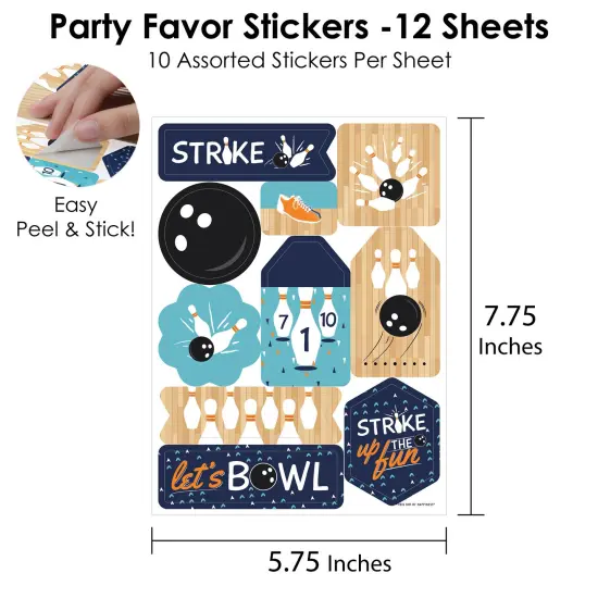Big Dot of Happiness Strike Up the Fun - Bowling - Birthday or Baby Shower Party Favor Sticker Set - 12 Sheets - 120 Stickers {4}