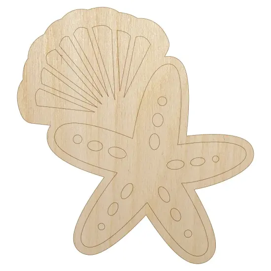 Starfish and Shell Beach Tropical Doodle Unfinished Wood Shape Piece Cutout for DIY Craft Projects {2}