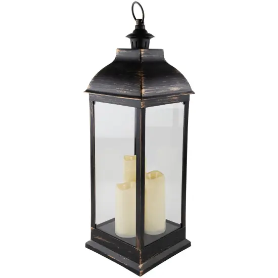 Northlight 28" Gold Brushed Black Lantern With Flameless LED Candles {1}