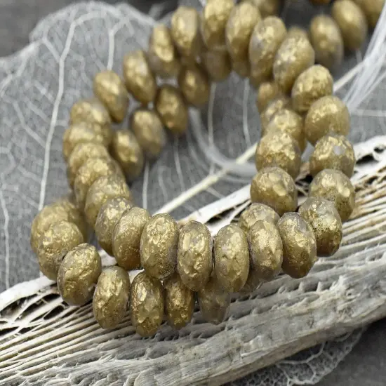 *25* 6x8mm Antique Bronze Washed Etched Crystal Fire Polished Rondelle Beads {2}