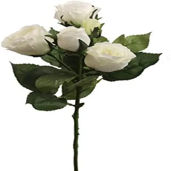 6pc Set: 16" White Silk Rose Spray Stem &ndash; 4 Flowers + 1 Bud {1}