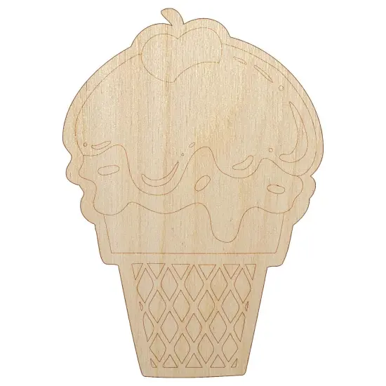 Summer Ice Cream Cone Sprinkles Chocolate Cherry Unfinished Wood Shape Piece Cutout for DIY Craft Projects {2}