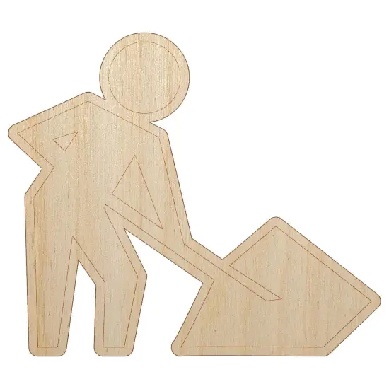 Man with Shovel Construction Zone Sign Unfinished Wood Shape Piece Cutout for DIY Craft Projects {7}