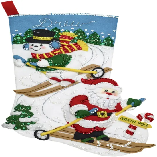 Bucilla Felt Stocking Applique Kit 18" Long-Downhill Skiers {3}