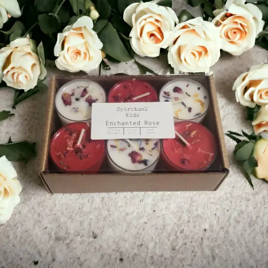Enchanted Rose All Natural Soy Wax Tealights Hand Poured with Fragrant/Essential Oils and Dried Flowers! | Floral Tealights | Red & White {2}