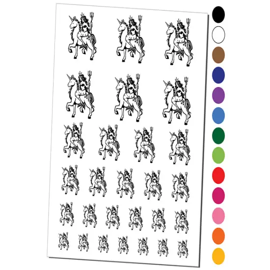 Mystical Mermaid Riding Unicorn Temporary Tattoo Water Resistant Fake Body Art Set Collection White {1}