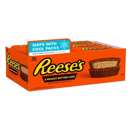REESE'S Milk Chocolate Peanut Butter Cups Candy, Bulk, Halloween, 1.5 oz Packs (Case of 36) {1}