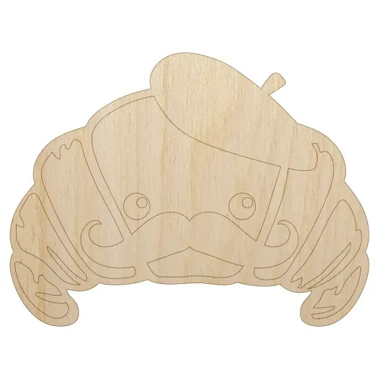 Cute Kawaii French Croissant with Beret and Mustache Unfinished Wood Shape Piece Cutout for DIY Craft Projects {7}