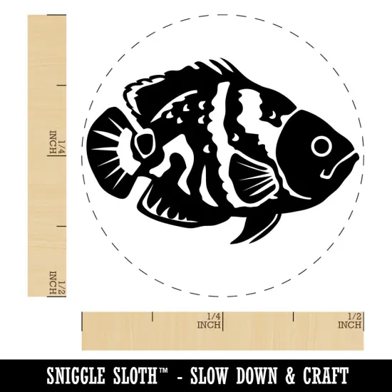 Tiger Oscar Cichlid Fish Self-Inking Rubber Stamp for Stamping Crafting Planners Brown {1}