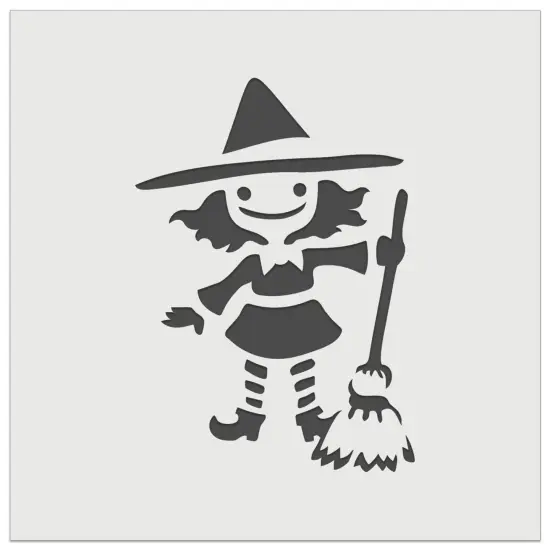 Cute Young Halloween Witch with Broom and Hat Wall Cookie DIY Craft Reusable Stencil {7}