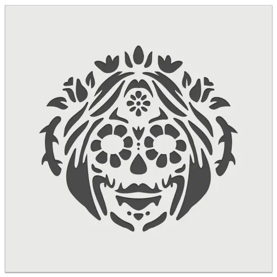 Dia De Los Muertos Woman Mexican Sugar Skull with Flowers Wall Cookie DIY Craft Reusable Stencil {2}