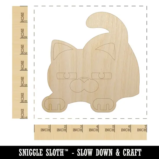 Round Cat Stretching Unfinished Wood Shape Piece Cutout for DIY Craft Projects {1}