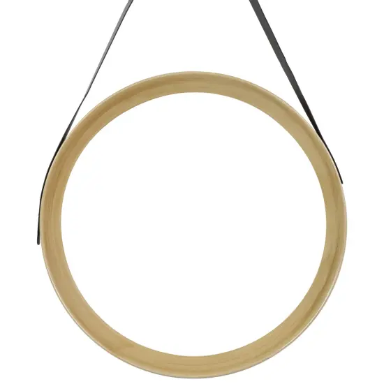 Northlight 20" Wooden Finish Round Wall Mirror with Black Hanging Strap Gold {1}