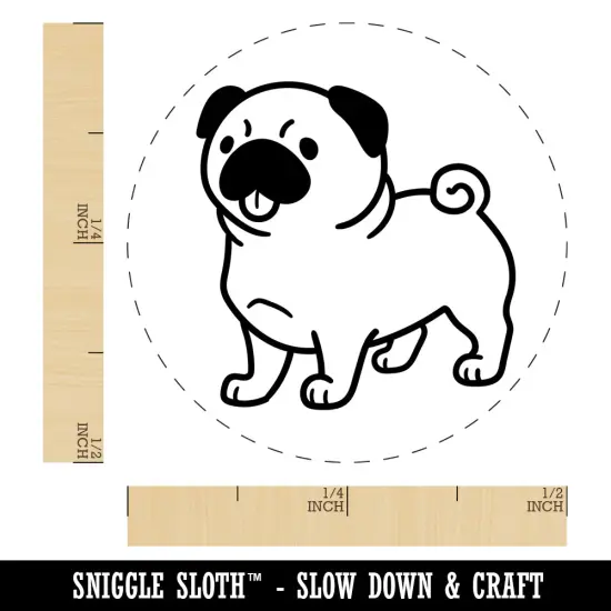 Pug Standing with Tongue Out Dog Self-Inking Rubber Stamp for Stamping Crafting Planners Green {1}