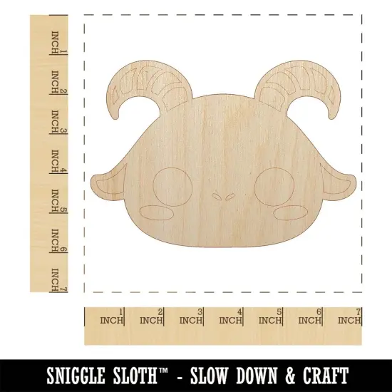 Charming Kawaii Chibi Goat Face Blushing Cheeks Unfinished Wood Shape Piece Cutout for DIY Craft Projects {1}