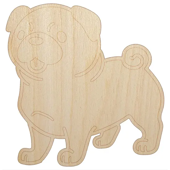 Pug Standing with Tongue Out Dog Unfinished Wood Shape Piece Cutout for DIY Craft Projects {7}